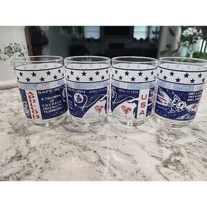 Apollo Lunar Mission Glasses Set of 4 Apollo 13 Lovell, Haise, Swigert